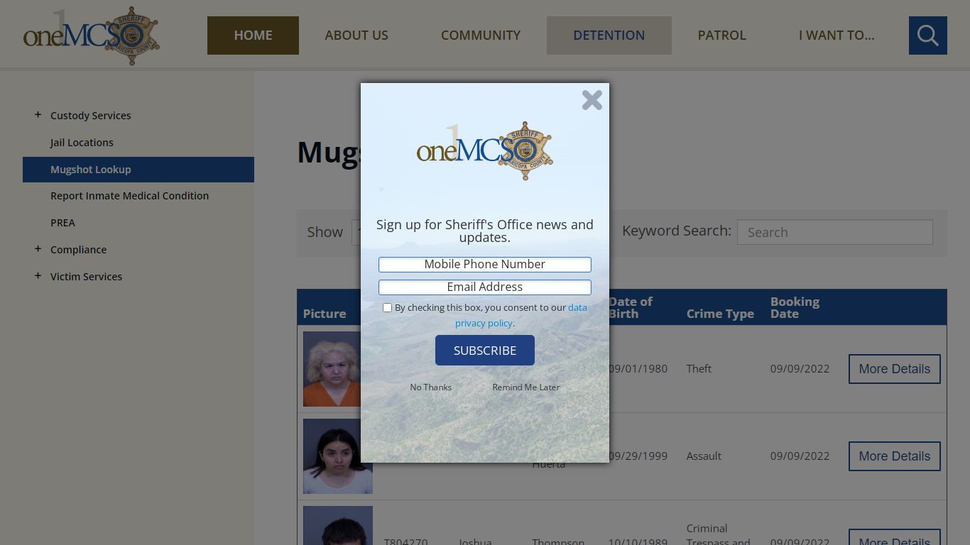 Mugshot Lookup | Maricopa County Sheriff's Office